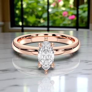 Marquise et coupe ronde 0.58 carats E-F/VVS-VS Moissanite diamant Prong Set Solitaire bague de fiançailles fabriquée en argent pour les femmes - Product Image 2