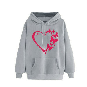 Women's Heart Butterfly Print Hoodie Oversized Sweatshirt Casual Long Sleeve Pullover Pocket <b>Aesthetic</b> Street wear <b>Tops</b> - Product Image 4