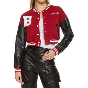 Blouson universitaire personnalisable pour femme 100 % laine et coton 2026 avec manches en cuir, imperméable, réversible, haute qualité - Product Image 4