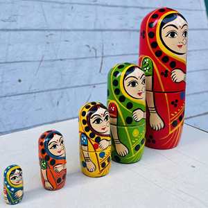 ชุดตุ๊กตาทำรังทำจากไม้อินเดียทำมือ5ชิ้นของสะสมสไตล์แม่ลูกดการตกแต่งแบบดั้งเดิมของขวัญ - Product Image 5