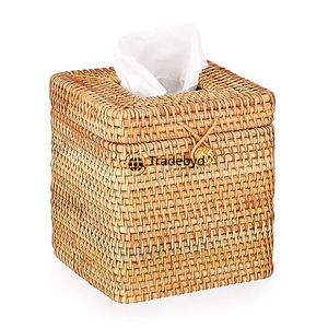 Porta Papel Higiénico Decorativo Cuadrado de Ratán Tejido a Mano para Oficina en Casa, Ecológico, Tradebyd - Product Image 4