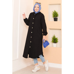 เสื้อคลุมฮิญาบมีฮู้ดสีดำลายก้างปลาแบบมินิมอล - Product Image 6