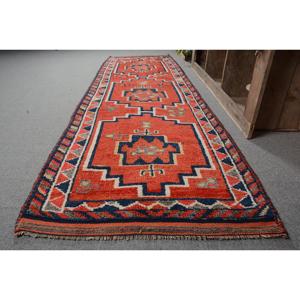 Vintage Herki <b>Runner</b> Rug 3.2x10.3 ft (98x315 cm), Turkish <b>Red</b> Polka dot Rug - Product Image 2