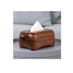 Porte-mouchoirs en bois finition noyer avec motif de grain de bois naturel, style fleur, organisateur de bureau décoratif pour la maison et le bureau. - Product Image 3