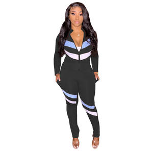 بدلة لياقة بدنية أنيقة مخصصة بشعار لخريف وشتاء ليغنغز مانع للسحاب أعلى + بنطلون 2 لون طقم ملابس رياضية للسيدات - Product Image 4