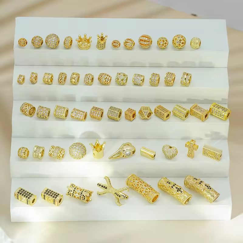 Fashion Jewelry CZ Beads Cubic Zirconia 18K Gold Plated Beads Connector Spacers Zircon Gemstone Diy Beads for Jewelry Making Kit