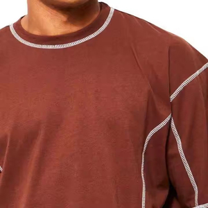 Custom Heavyweight 100%Cotton Contrast Stitching T Shirt Customized <b>High</b> Street Oversize Boxy Fit <b>Tshirts</b> for Men - Product Image 2
