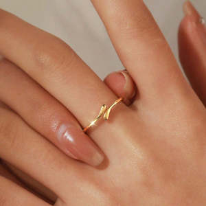 Hallmark Silver Simple Geometric <b>Adjustable</b> Open <b>Ring</b> Trendy Vintage Fashion with Gold Plating Eternity Style Inlay Jewelry - Product Image 2