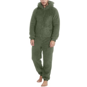 Combinaison à capuche formelle pour hommes combinaison d'hiver en polaire chaude jogger survêtement ensemble barboteuse survêtement avec salopette de pyjama zippée - Product Image 4