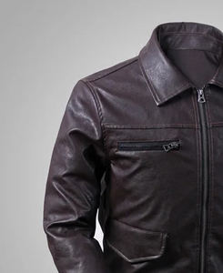 Chaqueta de Aviador de Piel de Oveja de Alta Calidad, Ajustada, de Cuero Sintético para Hombre, Chaqueta de Invierno Personalizada de Cuero Real con Cuello Camisero para Hombre - Product Image 6