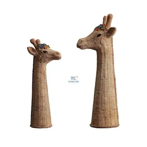 Wicker Animal Cute Natural Rattan Giraffe Head For Decor Handmade Art For Kids Room And Nursery
