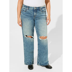 Dernier Vintage Lavé Lâche Droite Respirant Femmes Taille Haute Jambe Large Plus La Taille Baggy Pantalon Dames Pleine Longueur Déchiré - Product Image 2