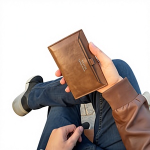 Portefeuille élégant pour homme en cuir synthétique de qualité supérieure, imperméable, fin, à double pli, porte-cartes, organisateur de monnaie durable, élégant pour tous les jours - Product Image 4