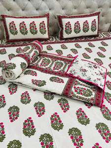 Classic Designed Hand Block Print Floral <b>Bedspread</b> Cotton Bedding Set Handmade Floral Print <b>Quilt</b> Duvet Throw for Bedroom Decor - Product Image 4