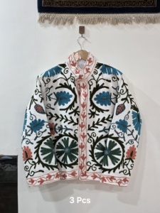 Manteau décontracté pour femme CVR, écologique, style bohème, broderie florale, velours et mélange de laine, grande taille, col rond, manches longues, vêtements d'hiver - Product Image 3