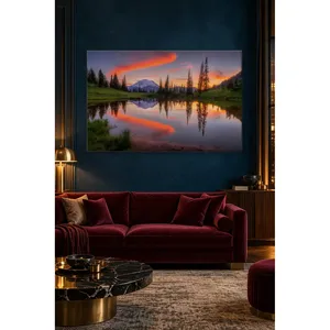 Impression sur toile de la montagne enneigée de Fida et du lac miroir au coucher du soleil - Product Image 5