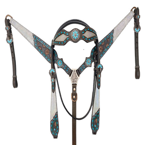 Argentine cuir de vache Western Horse Headstall poitrine collier ensemble avec cuir de vache fait pour les utilisations de chevaux par les exportateurs indiens - Product Image 3