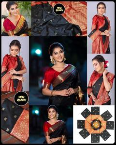 Haute qualité lourd Jacquard soie Saree violet bleu ciel bordure doré grand Jacquard tissage Bollywood Viscose pour l'été hiver - Product Image 3