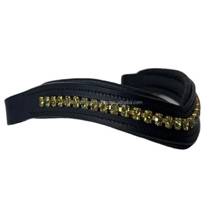 Personalizada 1 Fila Oliva Roble Verde mega bling diamante cristales incrustaciones forma de V vacía canal de caballo de cuero frente banda todos los tamaños - Product Image 1