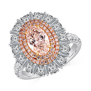 ชุดแหวนหมั้นเพชรสองชั้นทรงรีแบบพรีเมี่ยมสีชมพูประดับเพชรวงแหวนคู่สีทอง6Ct เพชรโมอิสซาไนต์10K เครื่องประดับงานแต่ง - Product Image 5