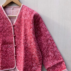 แจ็กเก็ตผ้าฝ้ายโบโฮสำหรับผู้หญิงเสื้อคลุมฤดูหนาวพิมพ์ลายดอกไม้ขนาด XL ทำด้วยมือ - Product Image 1