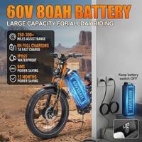Sepeda Listrik YR20-Pro, Jarak Tempuh Maksimal 80-90 Mil & Kecepatan 32-38 MPH, Ban Tebal |   Daya Puncak 3000W, Sepeda Listrik Baterai 48/52V 20AH, 5 Mode Berkendara, Sepeda Ganda