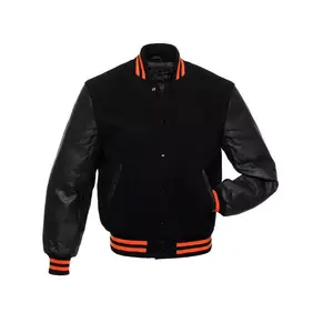 Veste de Baseball noire à manches longues pour homme avec Logo personnalisé