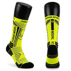Premium 200 GSM Nylon Spandex Men Volleyball <b>Socks</b> Neon Yellow Black <b>Breathable</b> Panel Knit Custom Jacquard Logo Comfort Fit - Product Image 1