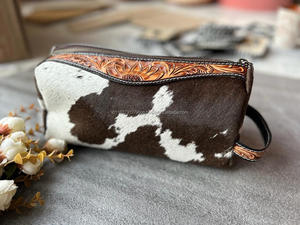 New Western Handcrafted Hair on Hide <b>Tooled</b> Fur <b>Leather</b> Jewelry Pouch Cow Skin Hairon Makeup Minimal Bag Bridesmaid Perfect Gift - Product Image 3