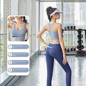 Vêtements de sport pour femmes survêtement de gymnastique avec ascenseur des fesses à manches longues ensembles de yoga 2 pièces Logo personnalisé en gros motif solide longueur courte - Product Image 4