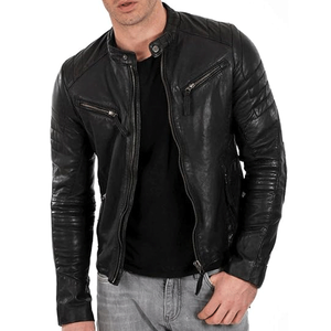 Veste de moto en cuir noir à vendre Veste de moto de tourisme et d'équitation pour hommes - Product Image 1