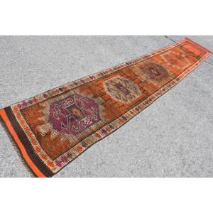 Elégant tapis turc vintage 2.5x13.6ft classique Orange & Violet Design tissage plat laine Latex support pour décorations de salon - Product Image 2
