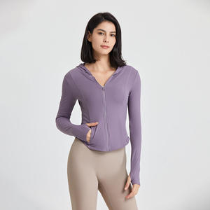 Ensemble de sport et de yoga pour femmes, best-seller, en molleton d'hiver, logo personnalisé sur le devant, coupe ajustée, sweat à capuche zippé intégral et haut court, vêtements de sport - Product Image 6