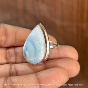 Anillo de Plata de Ley 925 con Piedra Preciosa de Larimar Original en Oferta, Corte Pera para Mujer, para Fiestas, Precio de Fábrica, Joyería de Moda - Product Image 2
