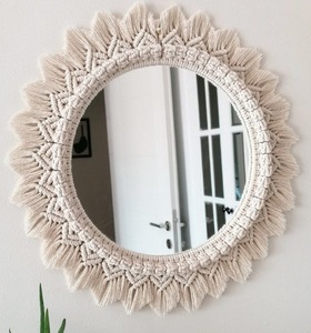 Miroir mural rond Boho Art Decor suspendu avec frange en macramé Miroir en macramé tricoté à la main Miroir design géométrique - Product Image 3