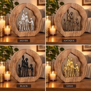 Sculpture de figurines familiales en bois et métal faites à la main - Décoration de table moderne pour salon, cadeau idéal pour l'inauguration d'une maison et les anniversaires - Product Image 3