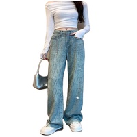 Jeans évasés pour femmes à taille haute avec strass, denim extensible, respirant, pantalon large tendance