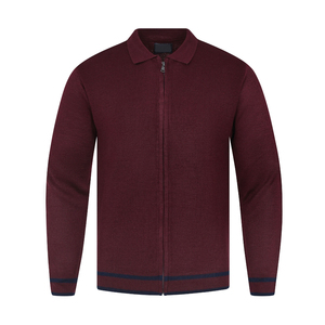 Traje personalizable de algodón granate para hombre, transpirable, antiarrugas, de gran tamaño, con cremallera completa, suéter con patrón sólido, logotipo frontal liso - Product Image 1