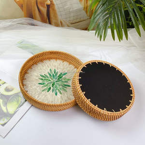 Ustensiles de cuisine en rotin noir nacre plateau de service avec poignées forme ronde écologique meilleure qualité taille personnalisable - Product Image 5