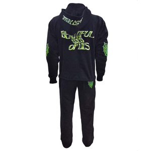 Ensemble sweat à capuche et pantalon de survêtement à ourlet brut avec logo personnalisé pour hommes ensemble sweat-shirt imprimé bouffant ensemble de jogging survêtement en coton à bords coupés - Product Image 2