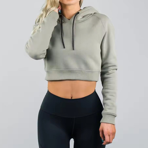 High Quality Breathable Hooded Women's Crop <b>Top</b> Hoodie 100% Cotton Eco-Friendly Quick Dry Casual <b>Loose</b> Fit for <b>Gym</b> - Product Image 2