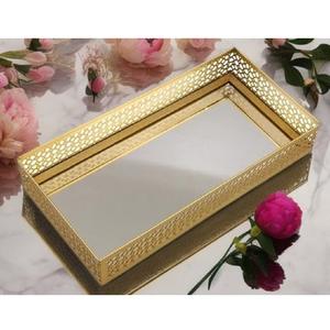 Bandeja decorativa para servir café con espejo elegante Venta caliente Forma hecha Espejo de alta calidad y mesa de metal decorativa para bodas - Product Image 1