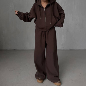 500gsm 100% algodón holgado polar ropa activa de gran tamaño para mujer chándal conjuntos Sudadera con capucha Jogger conjunto chándal para mujer - Product Image 1