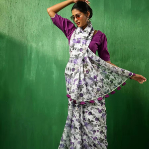 ADAA JAMINI ORGANZA Saree pour femmes moderne imprimé floral ORGANZA mélange Bollywood avec chemisier pièce - Product Image 1