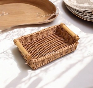 ภาชนะหวายสานทรงสี่เหลี่ยมผืนผ้าสำหรับใส่อาหารถาดหวายทำจากไม้ไผ่ภาชนะใส่ของว่างสำหรับห้องครัวห้องอาหาร - Product Image 5