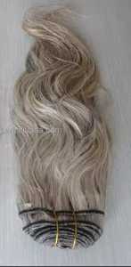 มัดผมมนุษย์สีเทาเกลือและพริกไทยผมมนุษย์สีเทา8IN ไม่ผ่านกระบวนการ