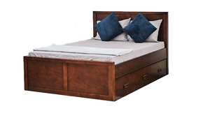 Lit pleine grandeur en bois de pin massif avec rangement en couleur café pour chambre à coucher - Product Image 5