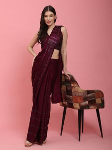 Sari prêt à porter en satin de soie Georgette dernier créateur avec séquences Collection de vêtements indiens et pakistanais de Fab Zone - Product Image 2