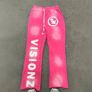 Custom Heavy Streetwear Fleece <b>Joggers</b> Graphic Vintage Distressed Acid Wash Puff Print <b>Stacked</b> Sweatpants Skinny Winter Sweat - Product Image 3