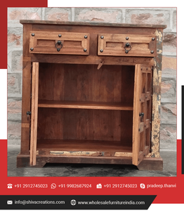 Armoire de rangement à 2 portes et 2 tiroirs au design antique, écologique et durable, en bois récupéré en vrac, élégante pour la maison, le bureau et la chambre à coucher. - Product Image 4